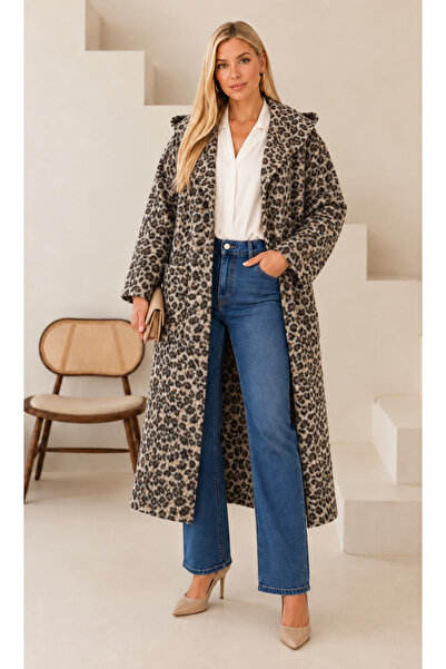 Butik Nilyam Kadın Büyük Beden Uzun Kapüşonlu Devrik Yaka Kırçıllı Kaşe Hırka...