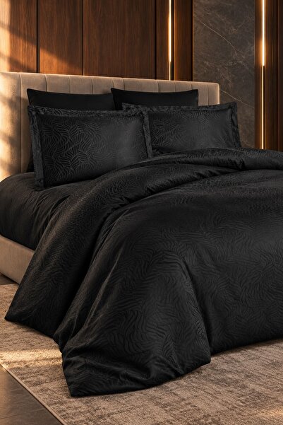 VAROL Liyosel Jacquard Duvet Cover Set Double - Lienzo Black