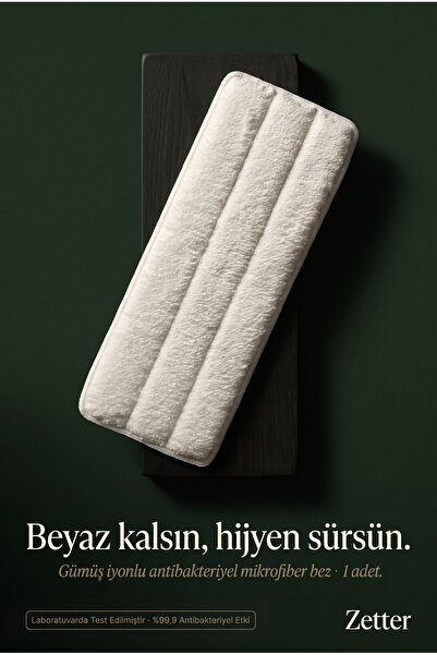 Zetter Tablet Mop Yedek Bez Ag+ Gümüş İyonu Mikrofiber Mop Bezi - 1 Adet Beyaz