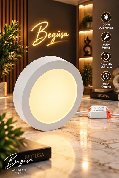 Begüsa Slim Led Panel 12w Yuvarlak Sıva Üstü Beyaz 3000 K