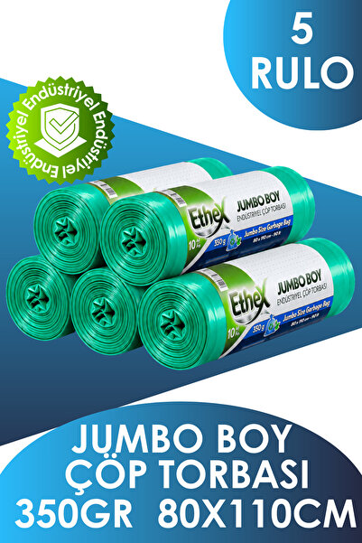 Ethex Endüstriyel Jumbo Boy Çöp Torbası (10 ADET 350GR 80 X 110CM 90LT YEŞİL ...