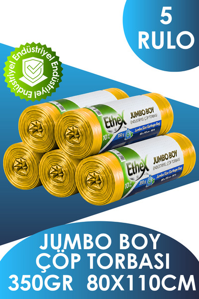 Ethex Endüstriyel Jumbo Boy Çöp Torbası (10 ADET 350GR 80 X 110CM 90LT SARI 5...