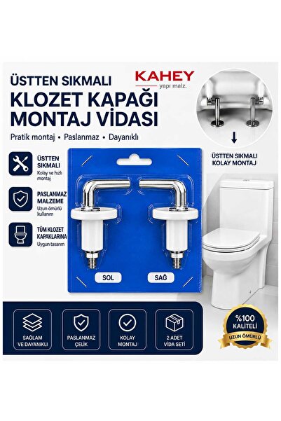 KAHEY Klozet Kapak Montaj Vidası Üstten Sıkmalı Metal - Krom Paslanmaz