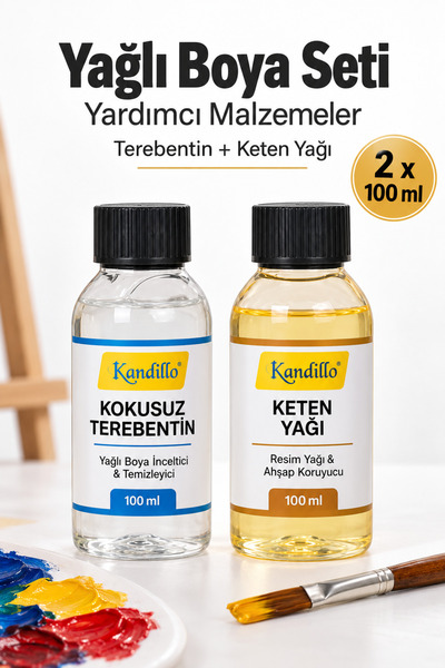 Dünya Magnet Yağlı Boya Yardımcı Seti 2x100 ml Kokusuz Terebentin ve Keten Ya...
