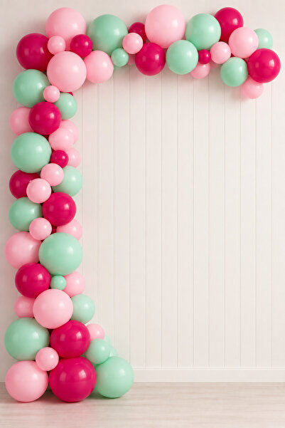 Parti dolabı Zincir Balon Seti Pembe Koyu Fuşya ve Açık Şeker, Nane Mint Yeşi...