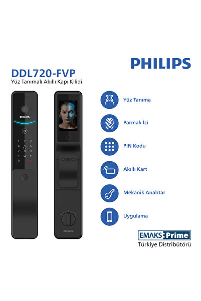 Philips DDL720-FVP-7HWS Akıllı Kapı Kilidi (Siyah) - (EmaksPrime Garantili) 3...