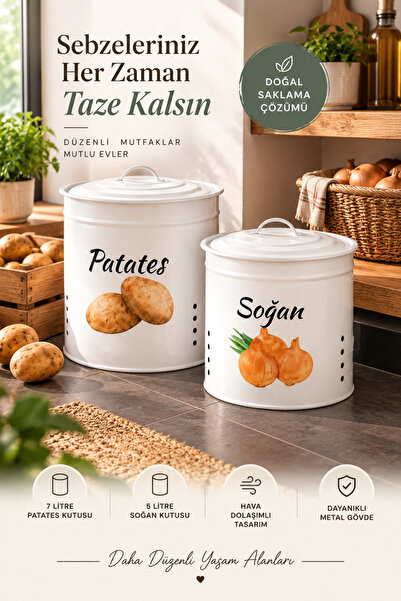 hemlife 2 Katlı Metal Kapaklı Metal Patates Soğan Kovası - Sebzelik - Patates...