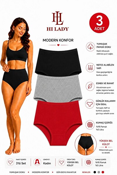 Hilady Yüksek Bel Külot 3 Lü Paket