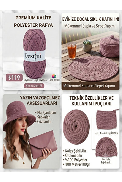 destini Soft Rafya ip, Polyester Rafya ip Bodrum Rafya, Hobi ipi 100gr 100 mt