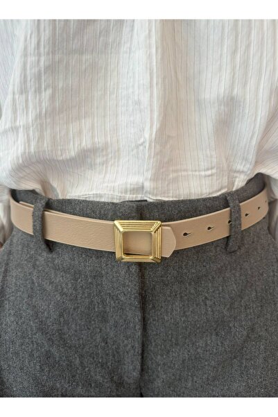 LİA KEMER Patterned Square Gold Buckle Women's Belt Waist Belt Coat Belt Dres...