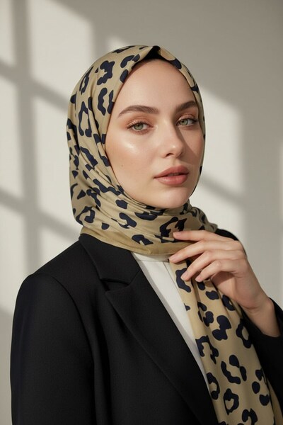 Vissona KREP LEOPAR DESENLİ HARDAL RENKLİ 75X195 KIRIŞMAZ ŞAL