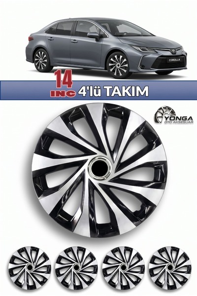YONGA OTO AKSESUAR TOYOTA COROLLA Jant Kapağı 14 İnç Kırılmaz 4'lü + 4 Amblem...