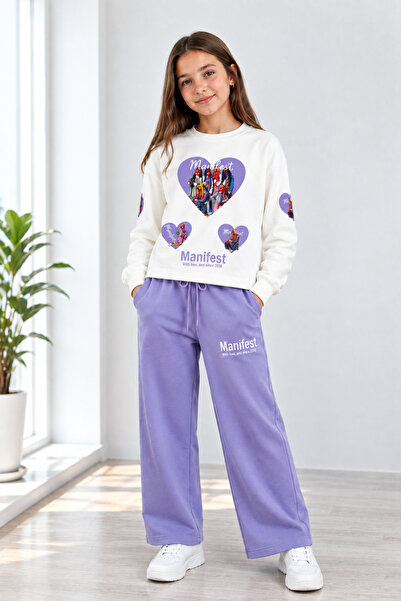 Luniya Girls' Seasonal Top and Bottom Set Super Quality Oyşoh Fabric Full Lyc...