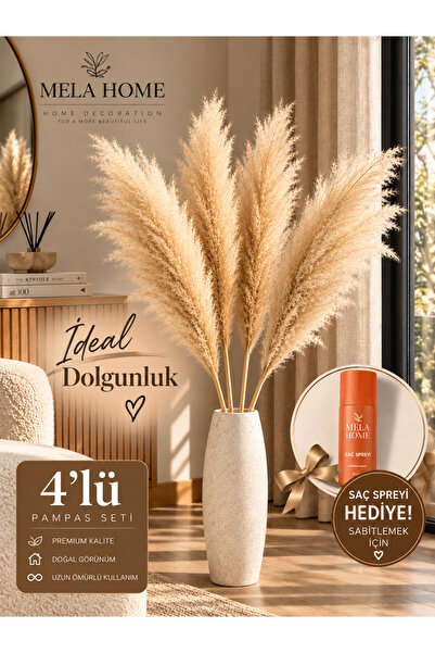 MELA 4lü XXL Pofuduk & Yastık gibi Kabarık Büyük Orjinal Kuru Pampas I Sac Sp...