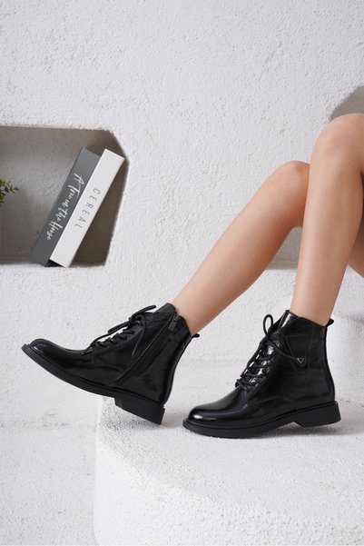 İNNA Ksenia Women's Genuine Leather Boots Black Patent Leather