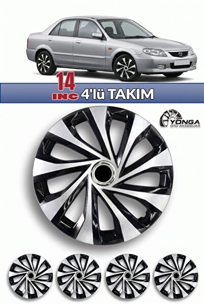YONGA OTO AKSESUAR MAZDA 323 14 İnç Jant Kapağı 4'lü Set Siyah Gümüş + 4 Ambl...
