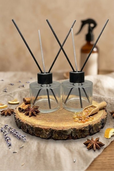 junibeliw 2li Silindir Cam Şişe Siyah Kapaklı Fiber Çubuk BOŞ Banyo Oda Kokus...