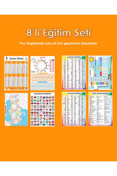 Ayışığı Dizayn 21x30 cm Çocuk-okul-8'li-Çarpım-Türkiye-Ülkeler-Saatler-Eş-Zıt...