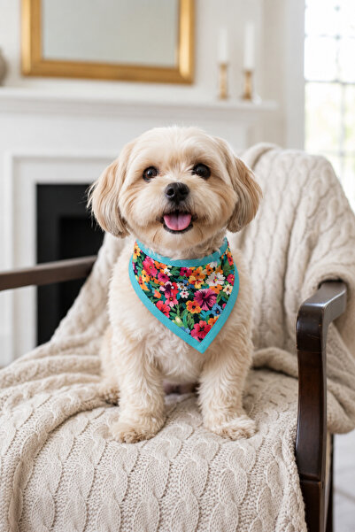 Masc Ozc Çiçek Desen Üçgen Köpek Fular Bandana