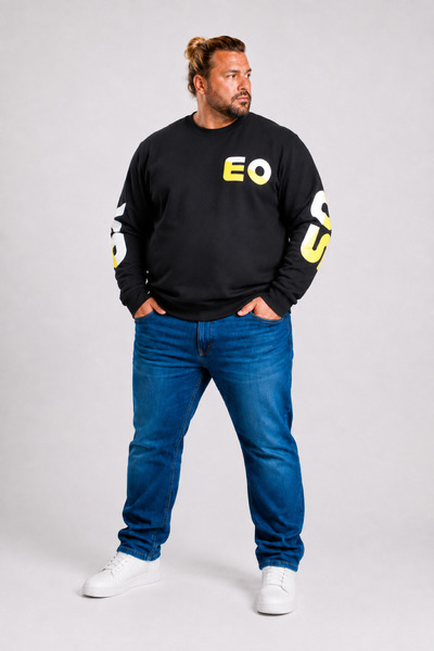 MocGrande Large Size Crew Neck Sweat Double Face Pike Eo 25703 Black