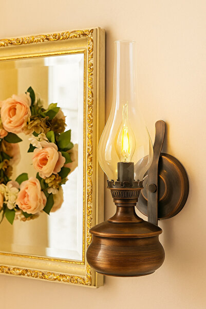 Tel Lighting Tombak Gaz Lambası, Bakır Eskitme Aplik Aydınlatma