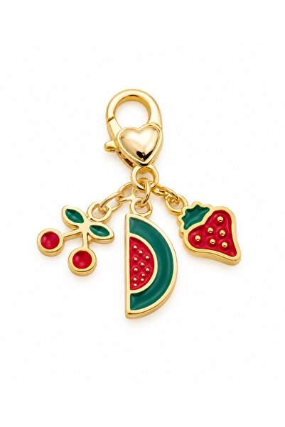 roshel Fruit Themed Bag Shoe Charm Gold Color Cherry-Watermelon-Strawberry