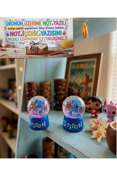 Online Işıklı mavi renk 6 cm-4 cm ebat 2 li Stitch Kar küre(mesajla bildirmen...