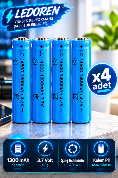 L'eDoren 1300 Mah 3.7 V Şarj Edilebilir AA Kalem Pil Lc 14500 Şarj Edilebilen...