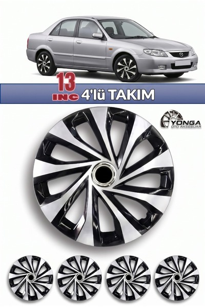 YONGA OTO AKSESUAR MAZDA 323 13 İnç Jant Kapağı 4'lü Set Siyah Gümüş + 4 Ambl...