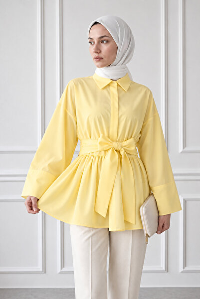 bellura Düğmeli Beli Bağlamalı Yanı Fermuarlı Tunik