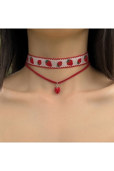 Choice Red Salircon Gothic Cute Strawberry Korean Velvet Choker Exquisite Sma...