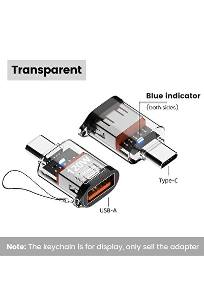 Choice Transparent C to A Olaf 120W Type C To USB A OTG Adapter USB 3.2 to Ty...