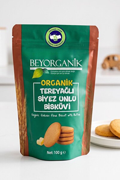 BEYORGANİK Organik Siyez Unlu Tereyağlı Bisküvi 100 gr Atıştırmalık Bisküvi