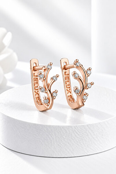 jelux silver Gümüş 925 Ayar Zirkon Taşlı Rose Renkli Küpe