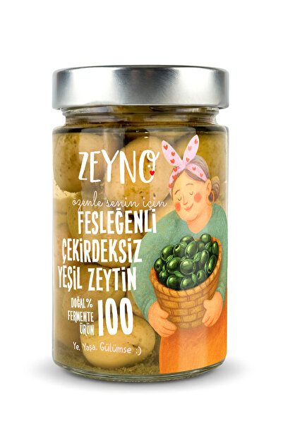 Zeyno Fesleğenli Çekirdeksiz Yeşil Zeytin 315 G (140 G Süzme)