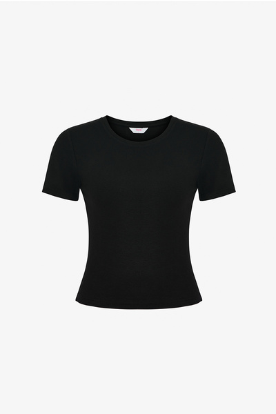 Penti Siyah Bisiklet Yaka Crop Tişört