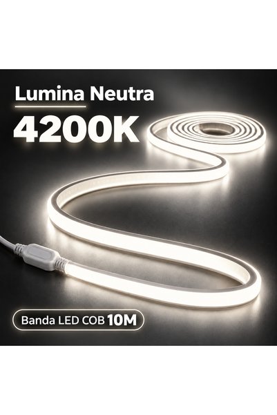 proled Bandă LED COB - Kit de 10M – 220V, IP65, Lumina Neutra 4200K