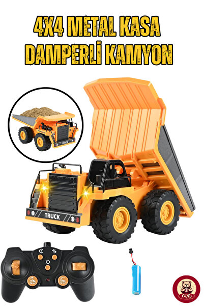 giffy Oyuncak Uzaktan Kumandalı 4x4 Metal Kasa Damperli Kamyon Şarjlı RC İş M...