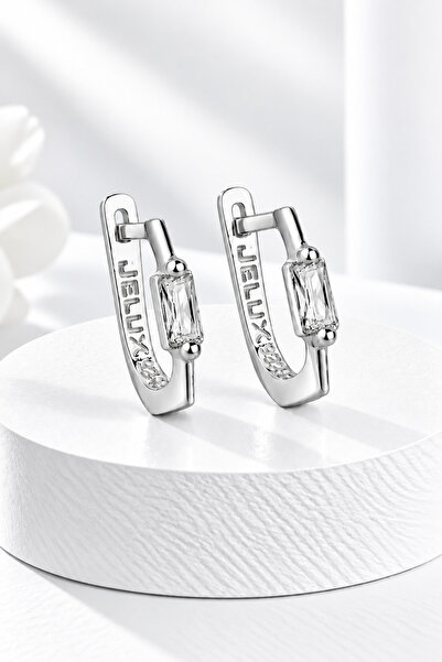 jelux silver Gümüş 925 Ayar Baget Tek Taşlı Küpe