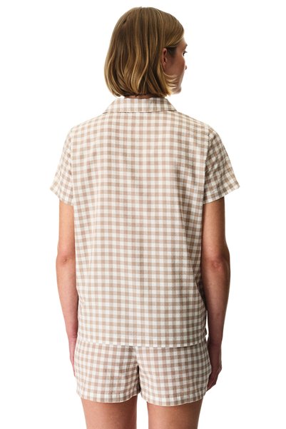 Penti Set de pijamale cu pantaloni scurți și cămașă cu mânecă scurtă, cu model Gingham Pötikare, bej latte