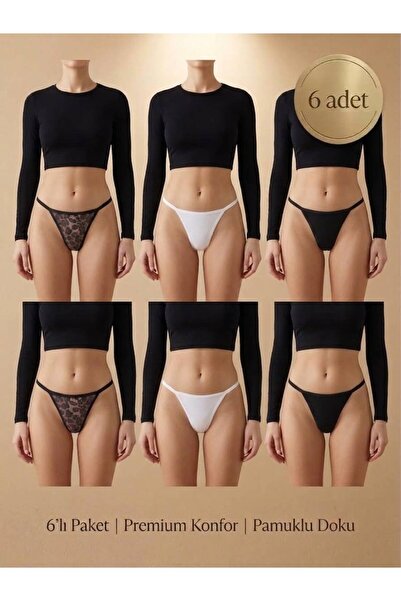 modezaa 6'lı Extra Esnek Ve Extra Yumuşak String 6 adet (2siyah 2beyaz 2leopar)