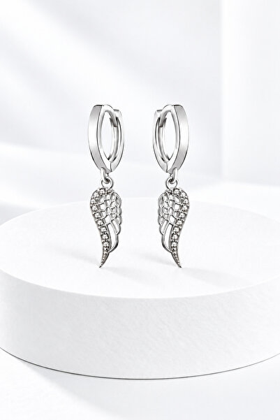 jelux silver Gümüş 925 Ayar Zirkon Taşlı Melek Kanadı Model Sallantılı Küpe