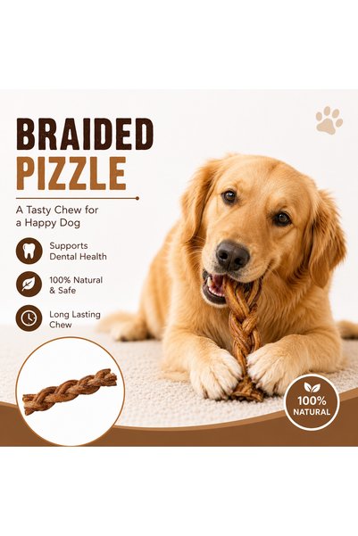 Petrix Braided Pizzle Dog Chew Treat (6 Inch, 3 Pcs)