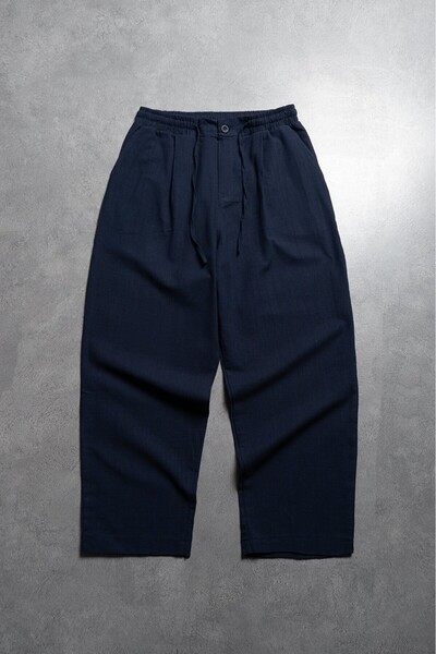 Twobucks Urban Nomad Soft Linen Navy Blue Baggy Men's Trousers