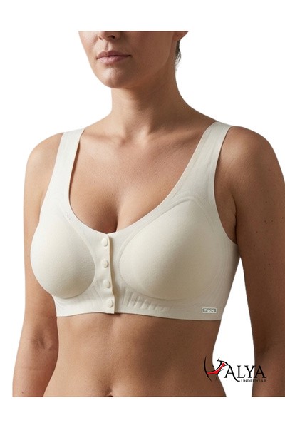 ALYA UNDERWEAR Sutien cu nasturi în față pentru femei, cu bretele groase și f...