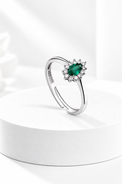 jelux silver Gümüş 925 Ayar Ayarlanabilir Zümrüt Taşlı Anturaj Yüzük