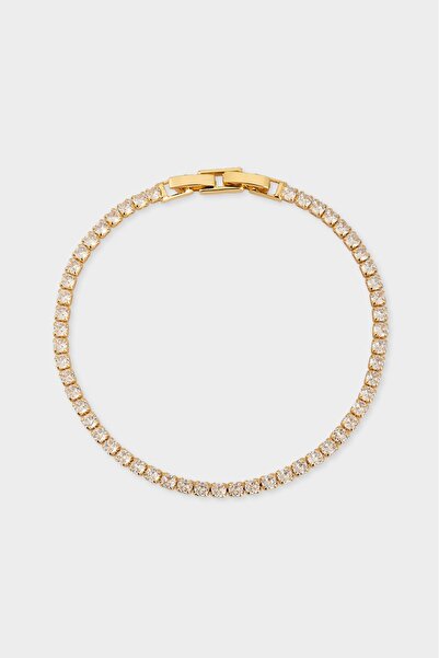 Crupt Studio 3mm X 21cm Tennis Chain Gold Tone Zincir Erkek Bileklik