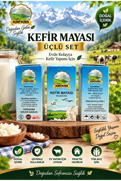 DogalSifaDünyası Kefir Mayası 3 Lü Set Kafkas Doğal Canlı Maya Tanesi Probiyotik