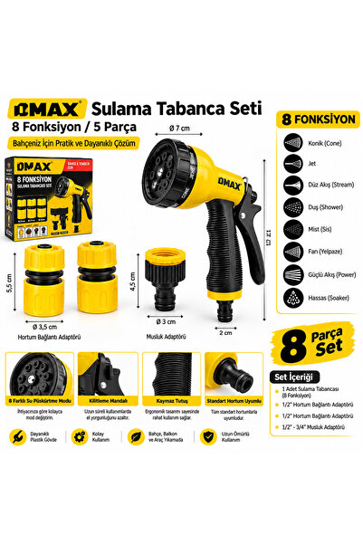 DMAX 8 Fonksiyonlu Bahçe Sulama Tabancası Seti 5 Parça | Oto Araç Yıkama, Bah...