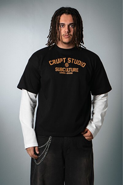 Crupt Studio Crupt Yellow Subculture Double Sleeve Long Sleeve Crop Men's T-S...